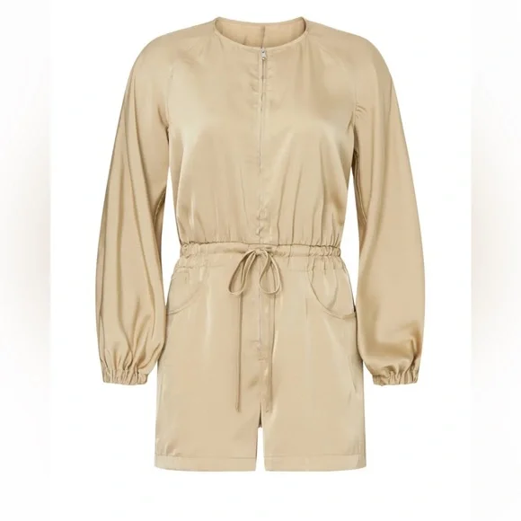 Thakoon gold romper long sleeve shorts satin metallic utility safari sz 10 snags - Picture 2 of 14